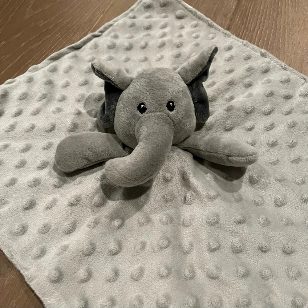 Gray Elephant Neutral Baby Security Blanket Soft Minky Dot Fabric Lovey Blanket