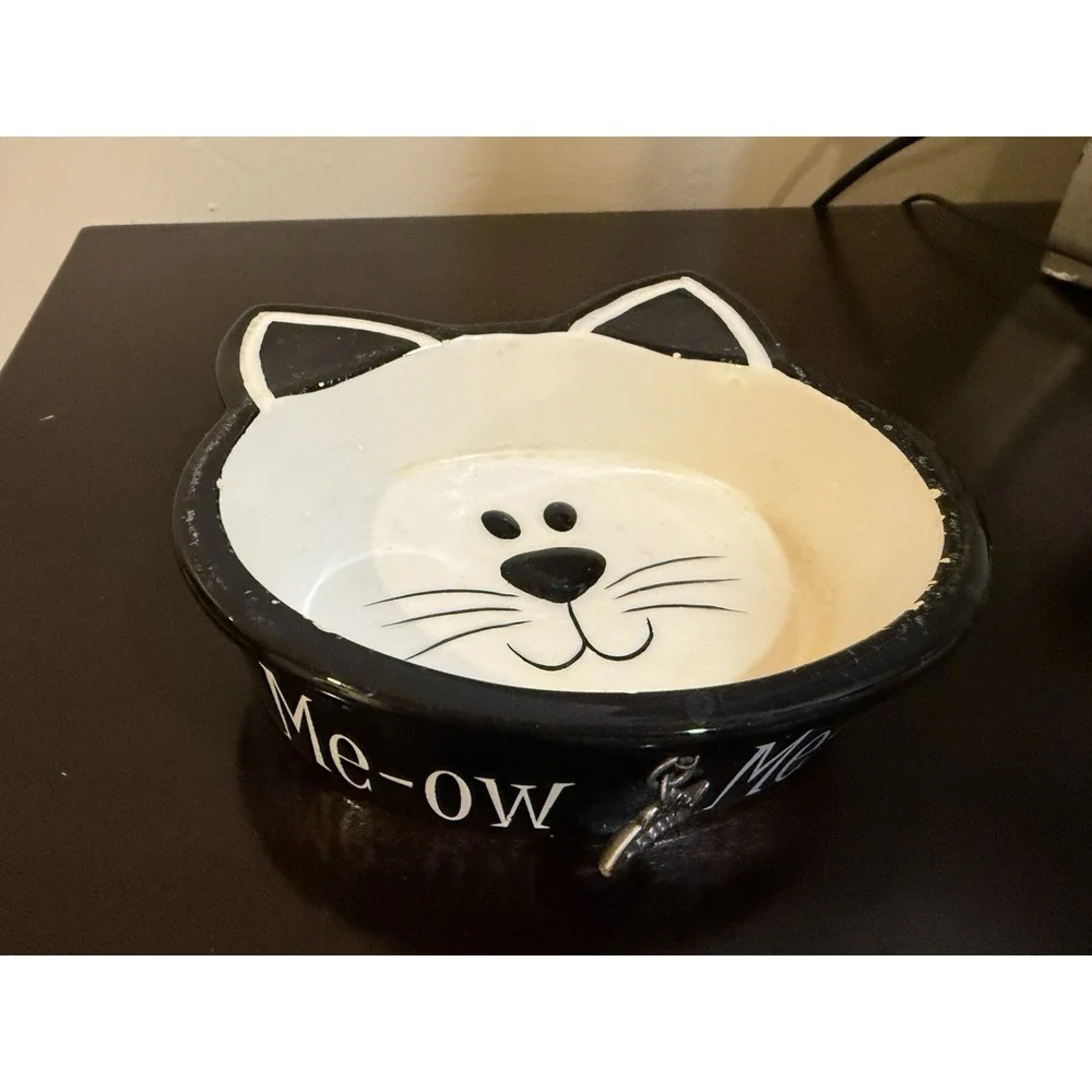 Mudpie Cat Food Dish Kitty Face With Fish Charm Water Bowl