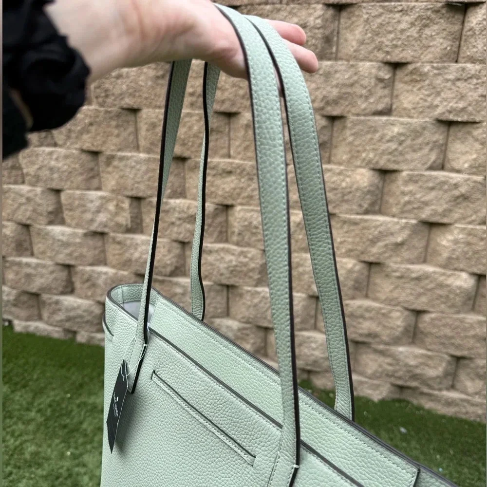 Kate Spade medium mint pebbled leather zip tote NWT