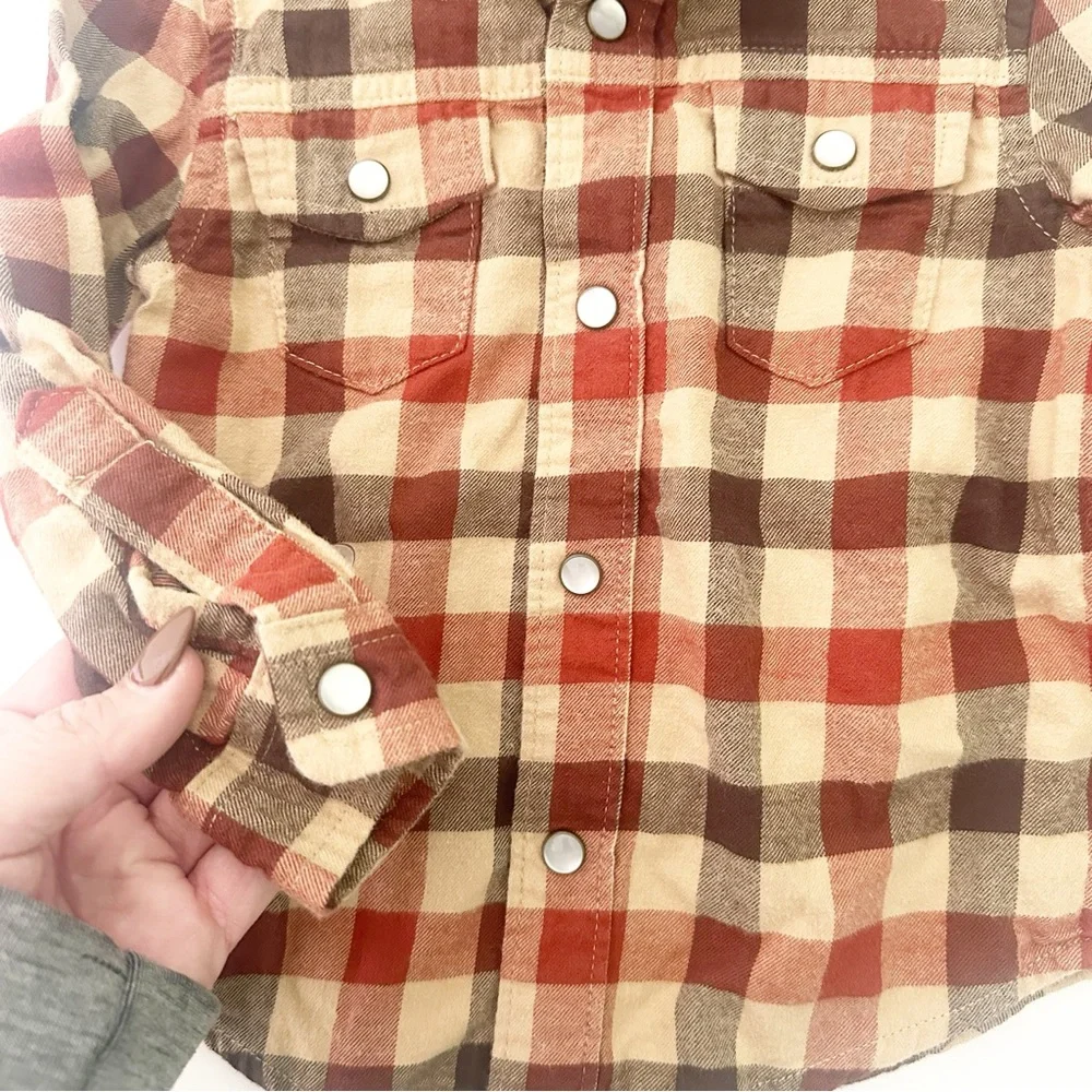 Gymboree Toddler Boy Buffalo Check Flannel Snap Button Shirt Brown Red 18-24M