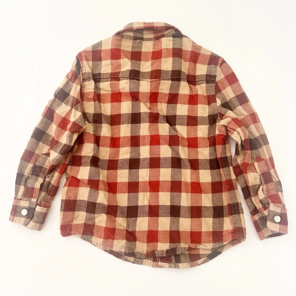 Gymboree Toddler Boy Buffalo Check Flannel Snap Button Shirt Brown Red 18-24M
