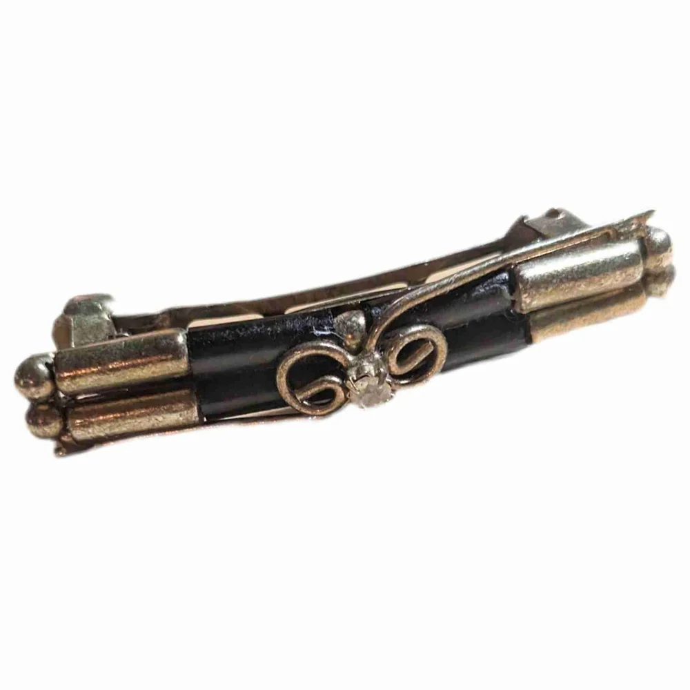 Vintage Fancy Barrette Hair Clip Black Bronze Rhinestone Embellishment Womens