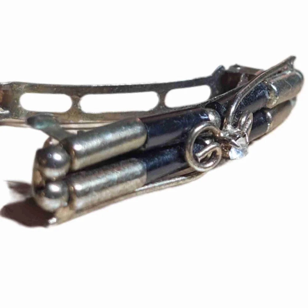 Vintage Fancy Barrette Hair Clip Black Bronze Rhinestone Embellishment Womens