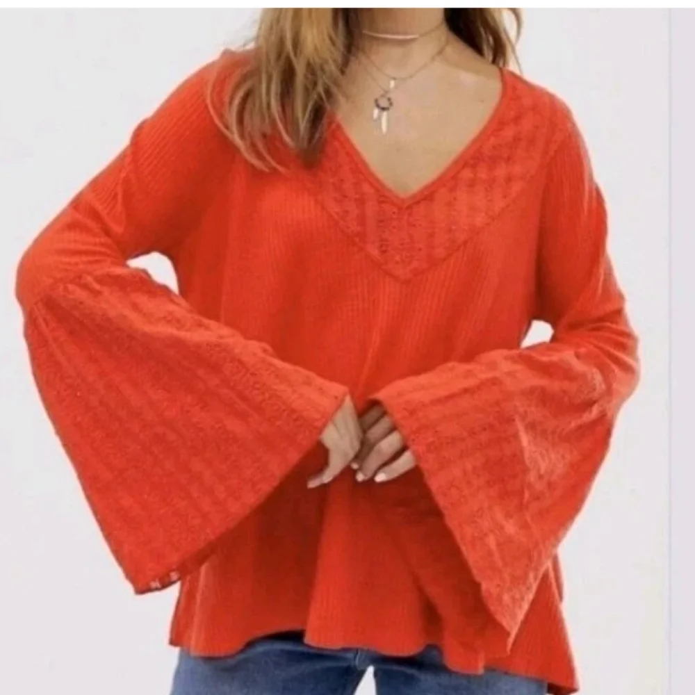 Free People Parisian Nights Blouse Med Eyelet Flare Bell Sleeves Pirate Nwt