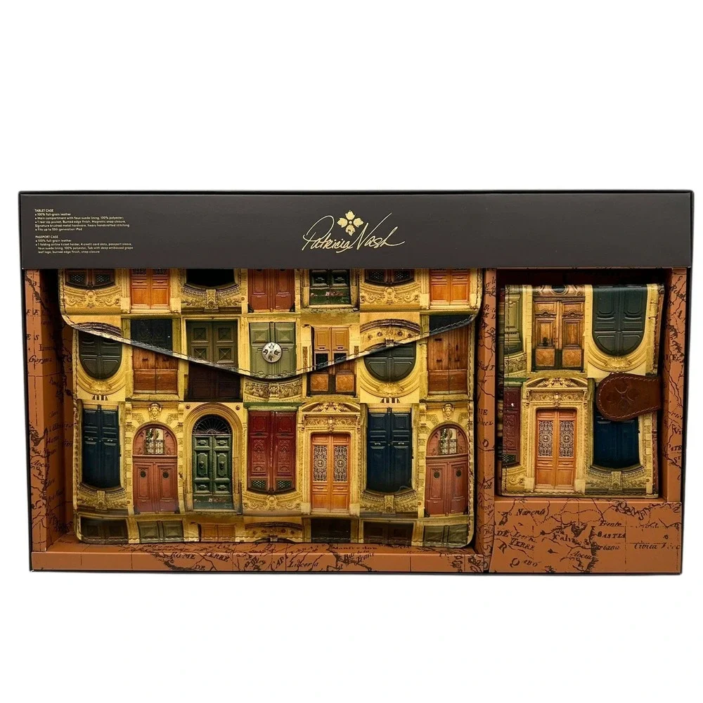 Patricia Nash Leather Tablet Holder & Passport Case Gift Set Doorways Multicolor