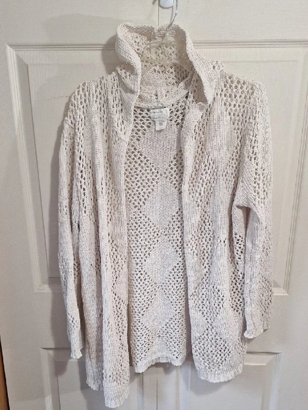 Nicole Miller Artelier crochet open-knit cardigan with a boho hood - XL - Bone