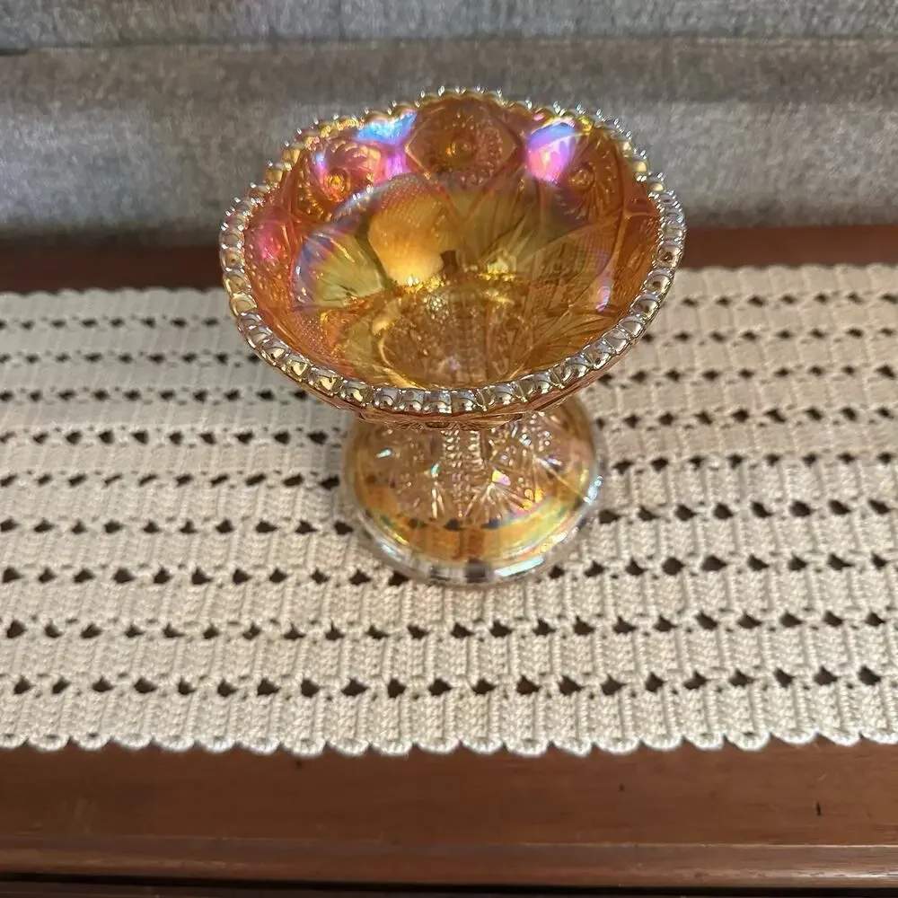 Vtg Imperial Glass Hobstar Marigold Carnival Glass Vase Punch Bowl Pedestal 5
