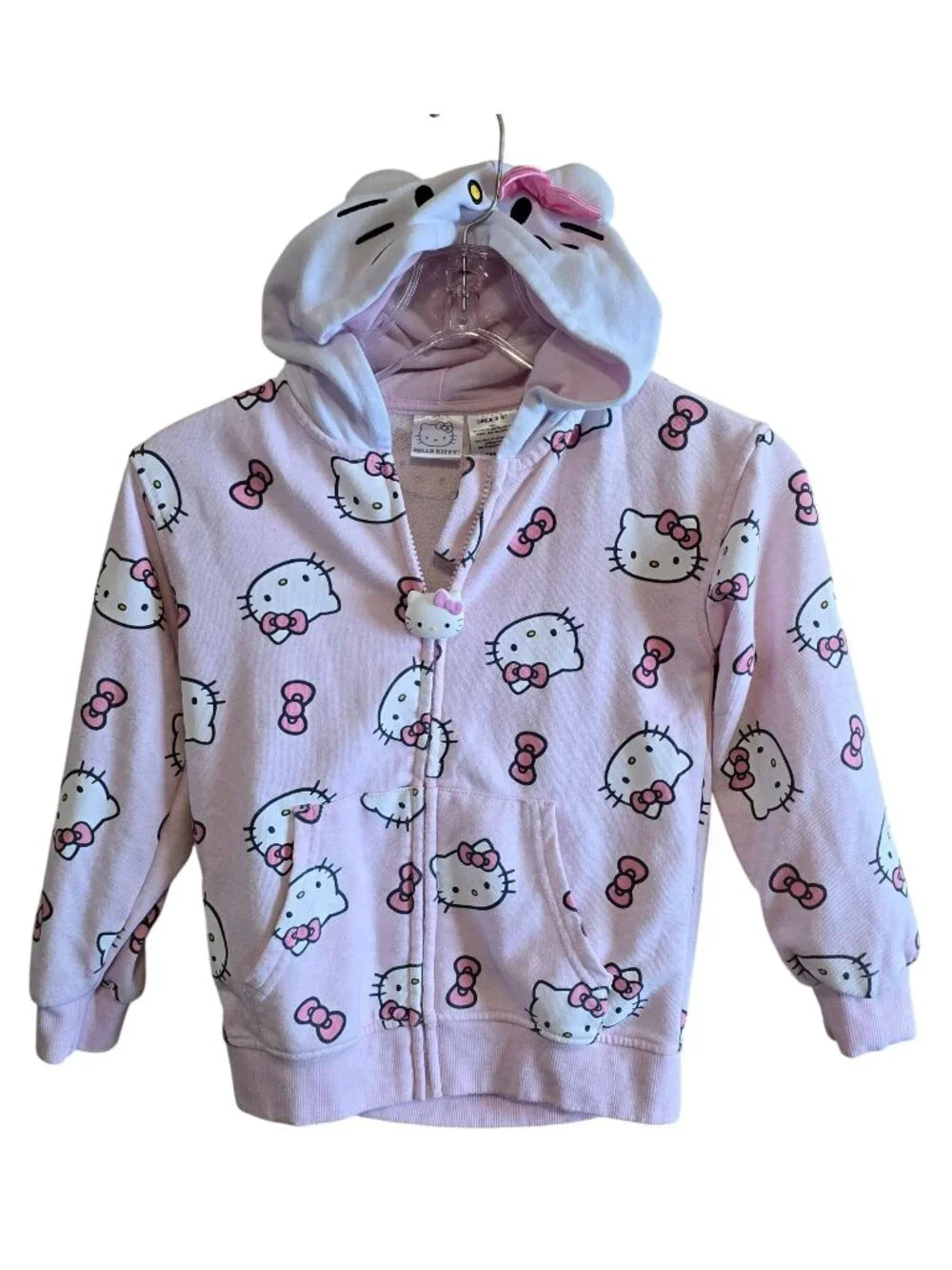 Hello Kitty Pink Girls Hoodie Full Zip Size 6/7 With Ears