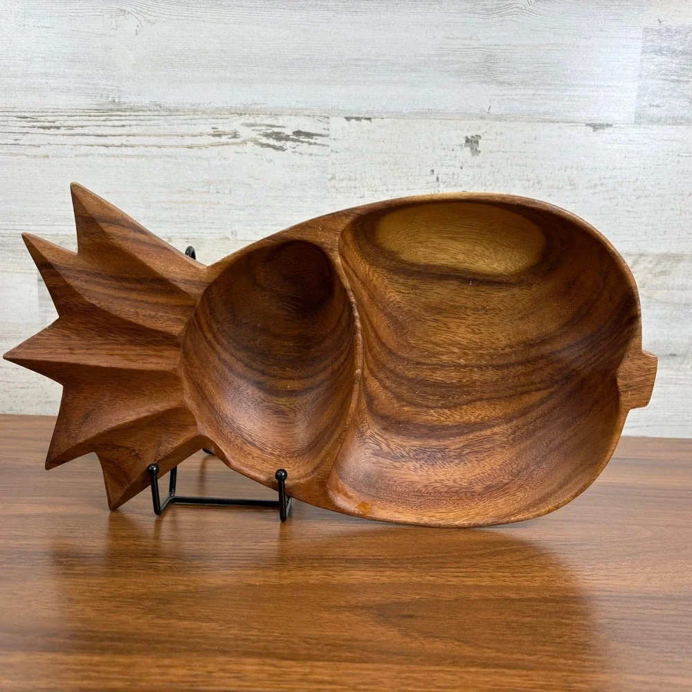 Vintage Waikiki Woods‎ Hawaii Monkey Pod Pineapple Shape Wooden Bowl 14
