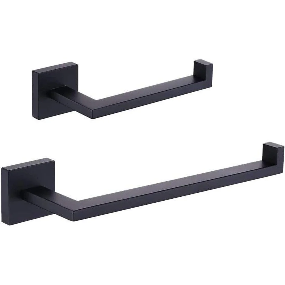 Matte Black Bathroom Hardware Set Towel‎ Bar Toilet Paper Holder IG1856-2BK NEW