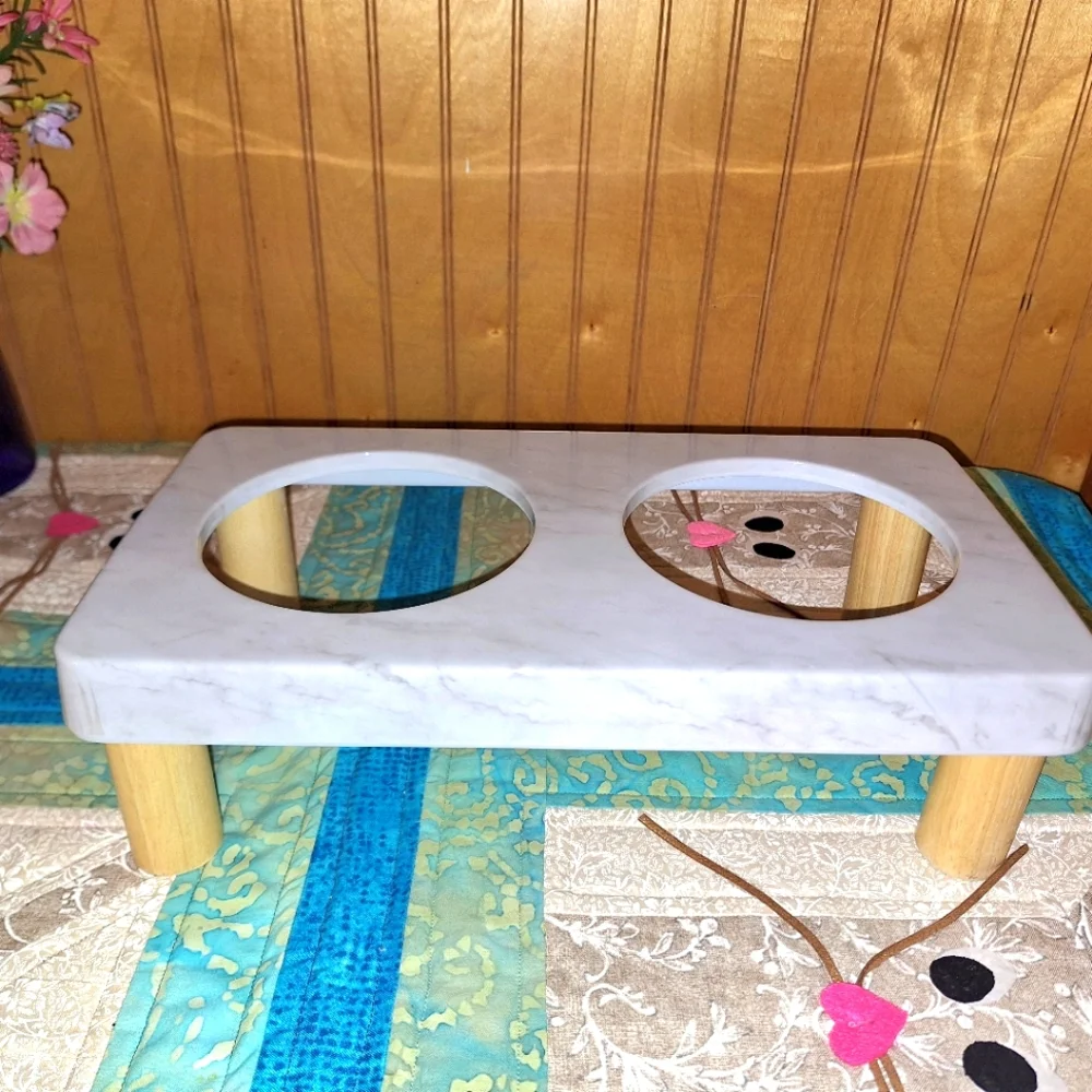Pet Bowl Stand Plastic & Wood, NWOT