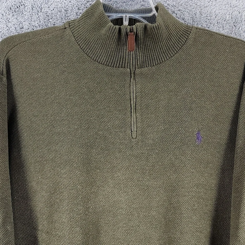 Polo‎ Ralph Lauren Sweater Mens XXL Green 1/4 Zip Pullover Elbow Patches Pony