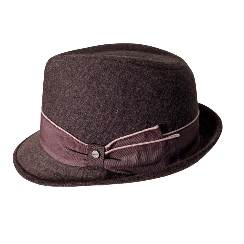 Stetson Mens Brown Wool Blend Pinstripe Fedora Hat Small Medium S/M Trilby