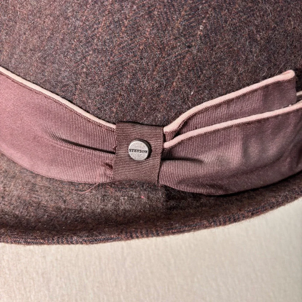 Stetson Mens Brown Wool Blend Pinstripe Fedora Hat Small Medium S/M Trilby