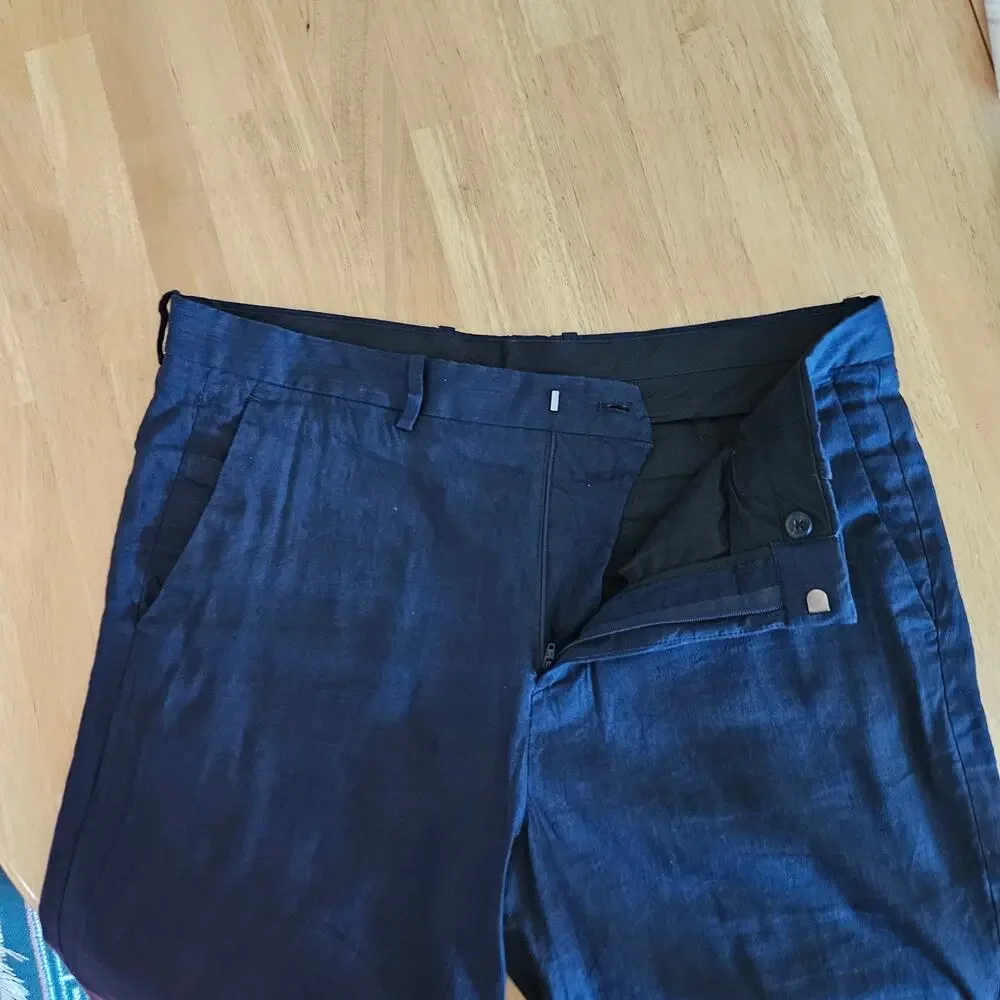 Theory Beckit SW Z Crunch 2 Linen Blend Shorts Navy Sz 34 9