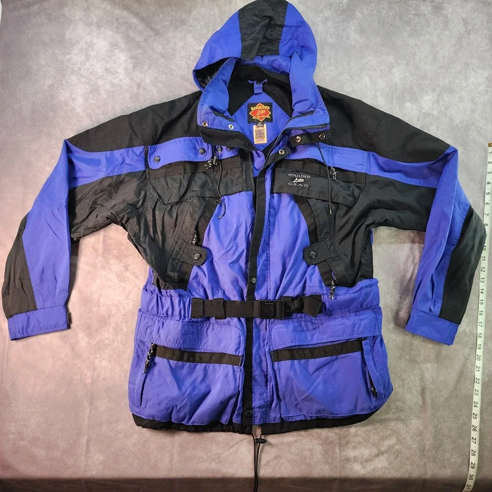 Vintage Boulder Lite Gear‎ Mens Black Purple/Blue Hooded Insulated Ski Jacket L