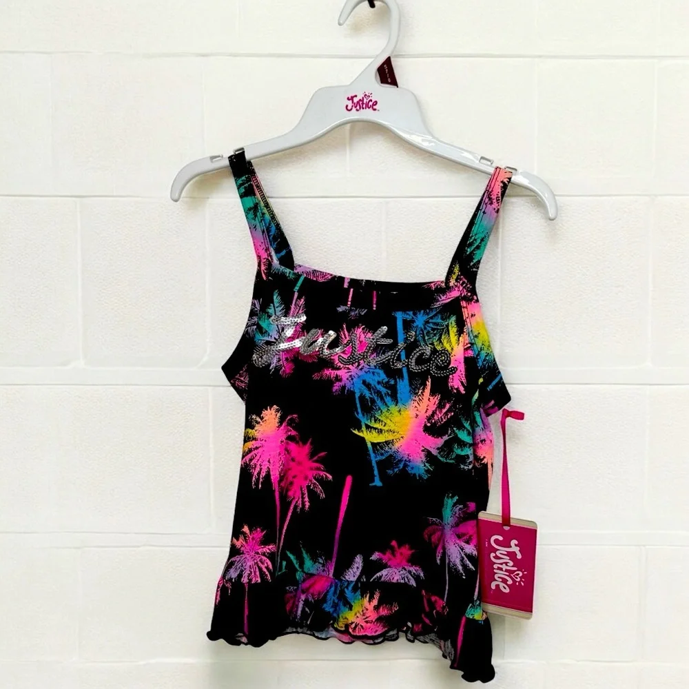 Justice 👧🏻Sz7-8 🌴Pink and Yellow Ruffled Crop Camisole