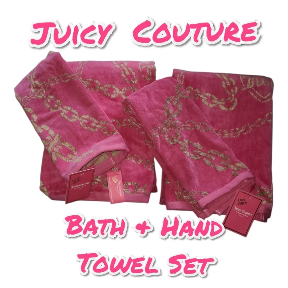 Juicy Couture Pink Towel Set with Gold Accents