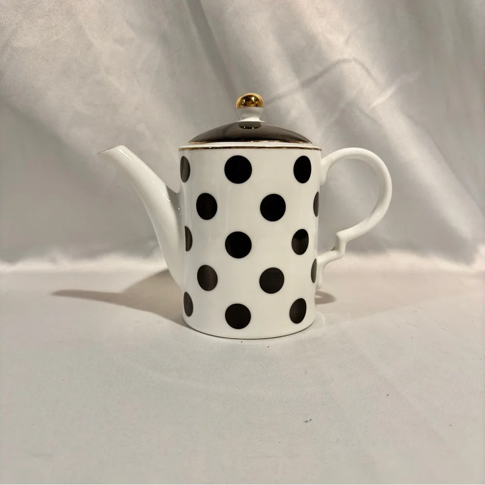 Vintage Black and White Polka Dot Porcelain Coffee Pot