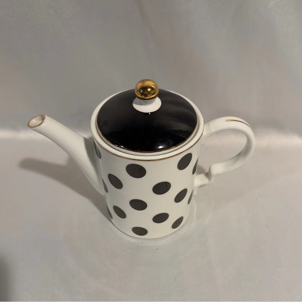 Vintage Black and White Polka Dot Porcelain Coffee Pot