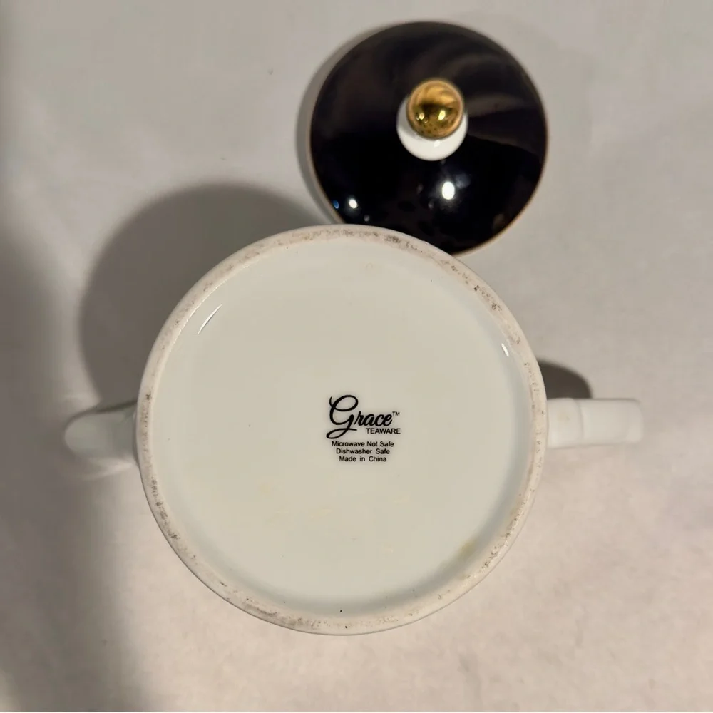 Vintage Black and White Polka Dot Porcelain Coffee Pot