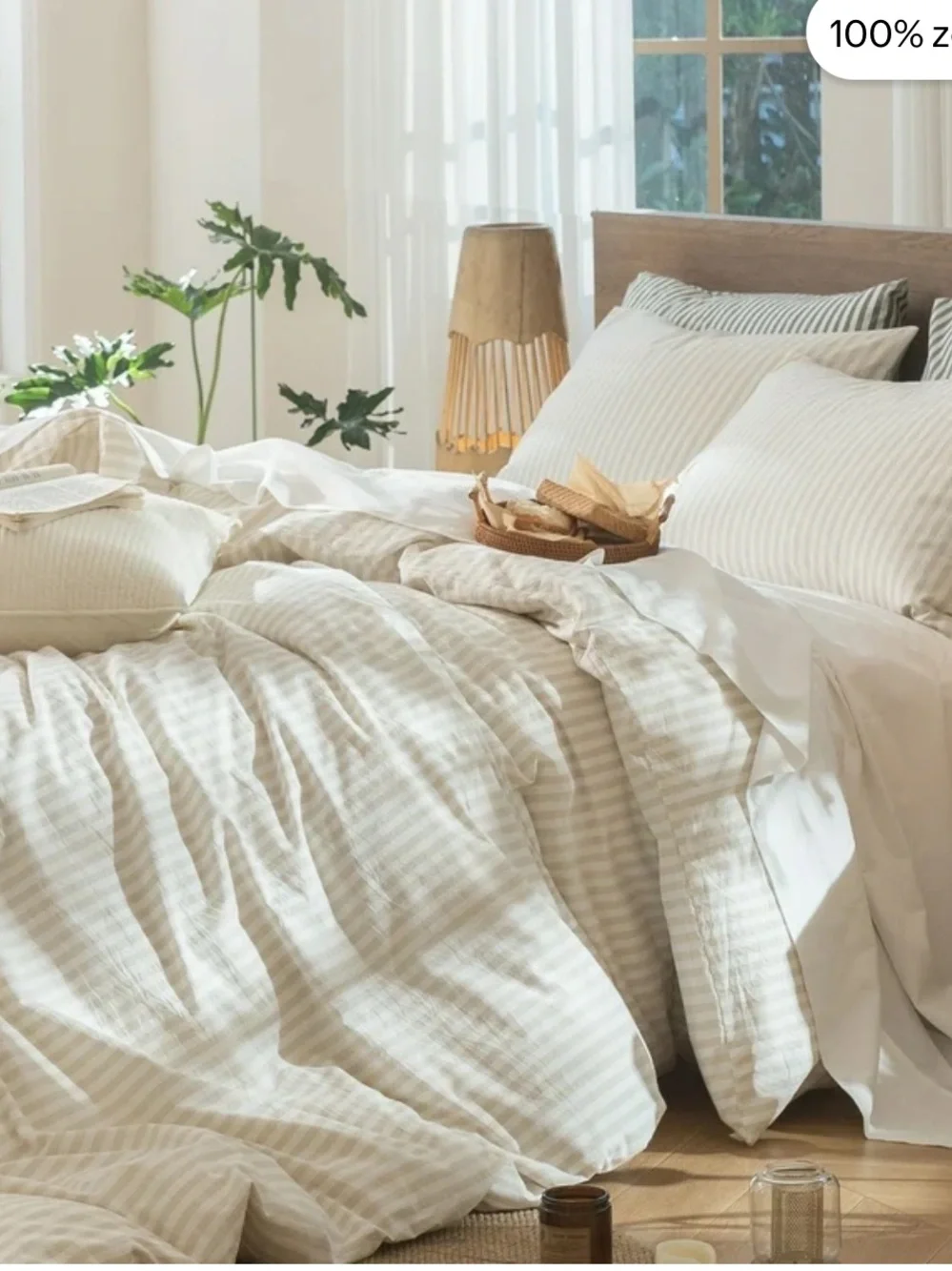 MooMee Striped Duvet Cover Set Queen 100% Washed Cotton Line