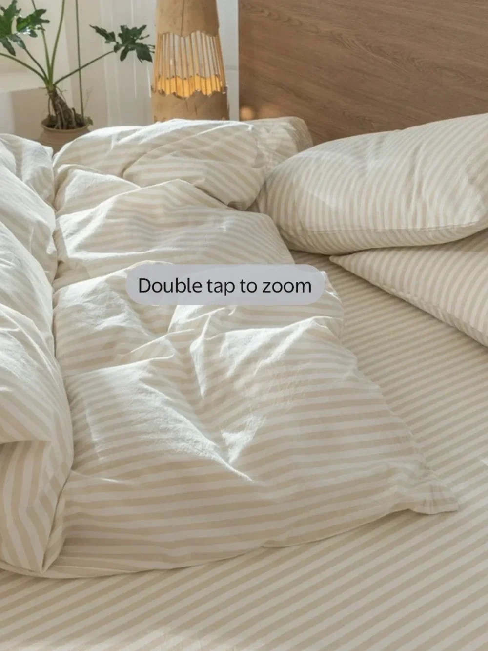 MooMee Striped Duvet Cover Set Queen 100% Washed Cotton Line