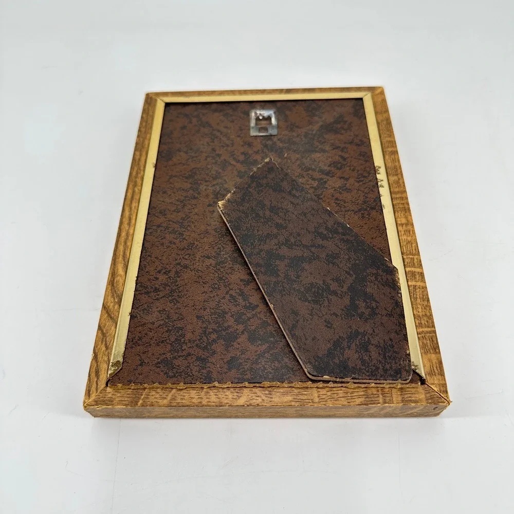 Vintage Wood Picture Frame Blue Oval Mat Gold Trim 5x7 Distressed Rustic Decor