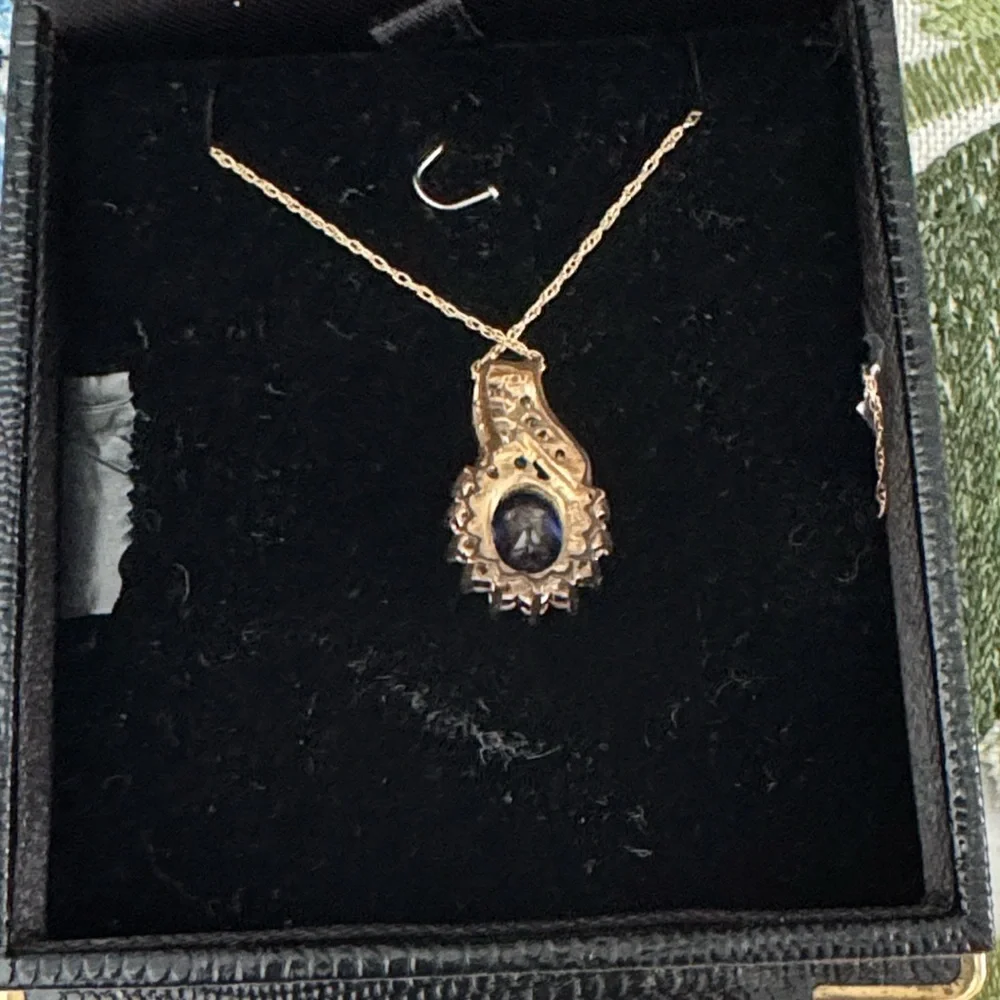10K Gold Necklace with Blue Sapphire-Color Pendant