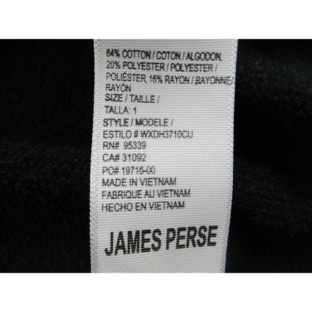 James Perse Pullover Sweater Womens 1 Black Long Sleeve Crewneck Terry Cloth Top