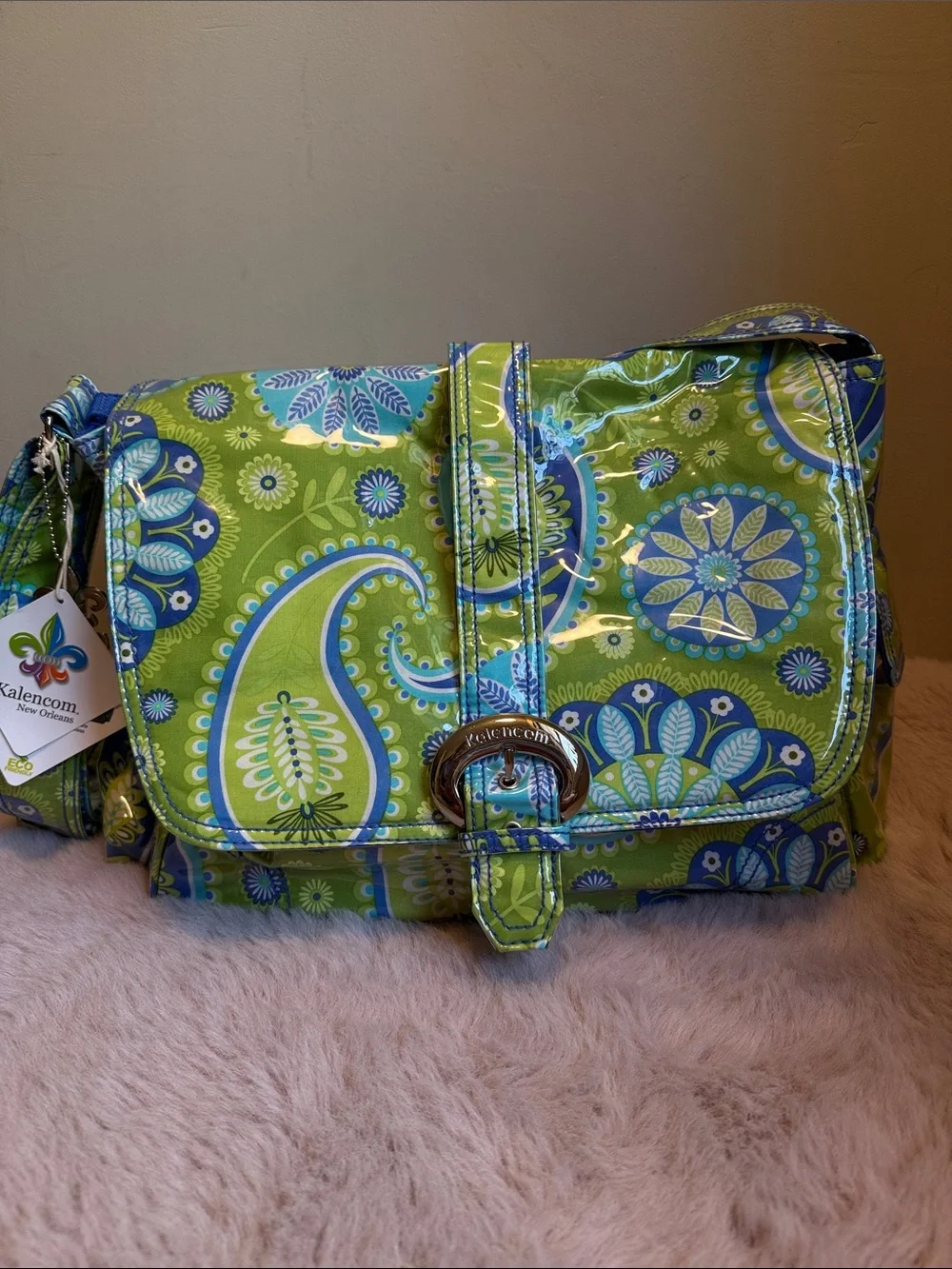 Green & Blue Paisley Kids Crossbody Bag with Matching Pouch
