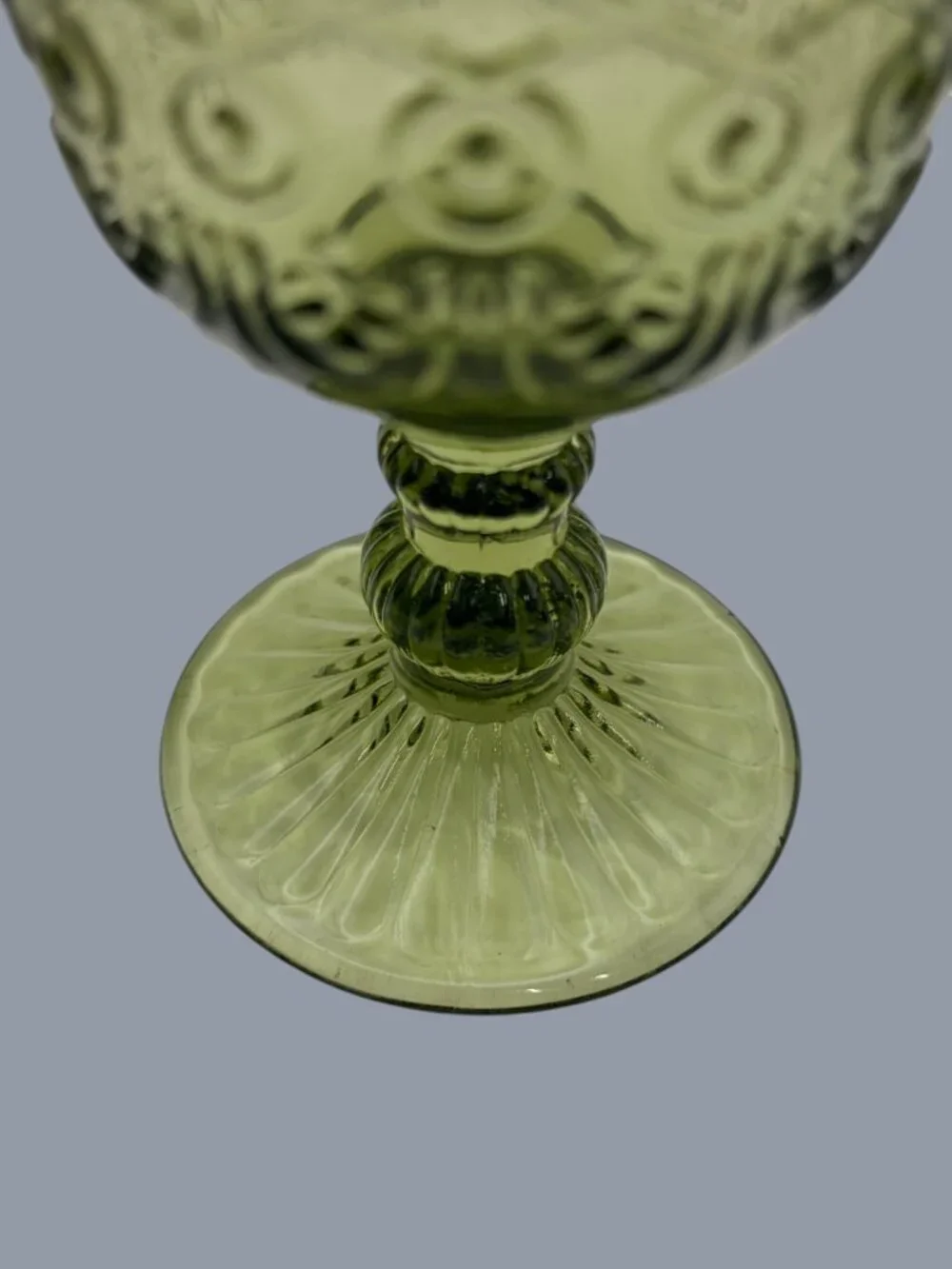 Vintage Olive Green Embossed Goblets – Retro Pressed Glass Wine Glasses