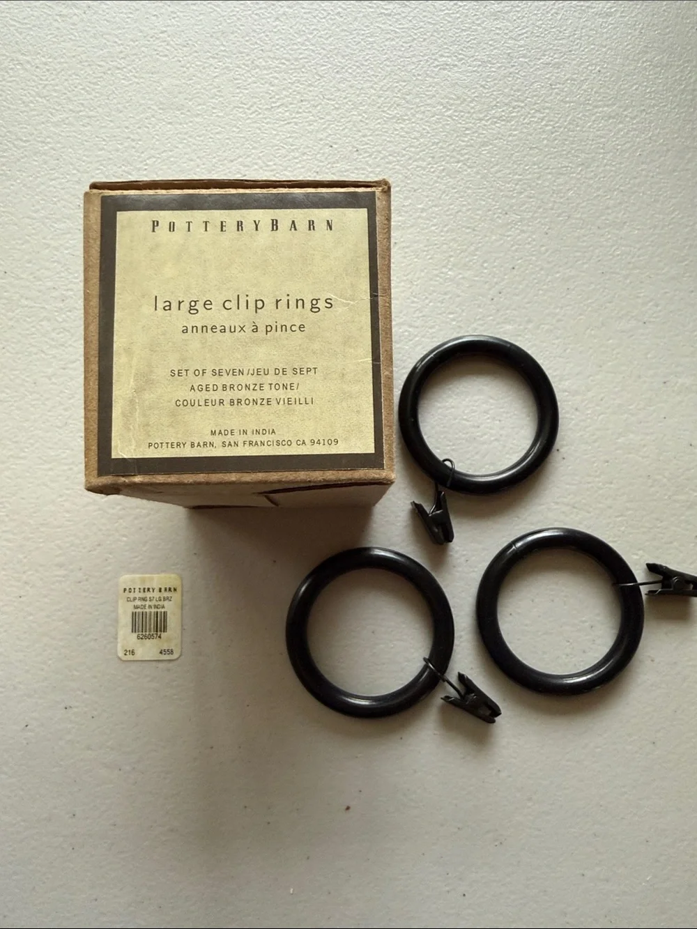 Pottery Barn Aged Bronze Clip Rings - Lot of 2 Sets - 14 Rings total - Large
