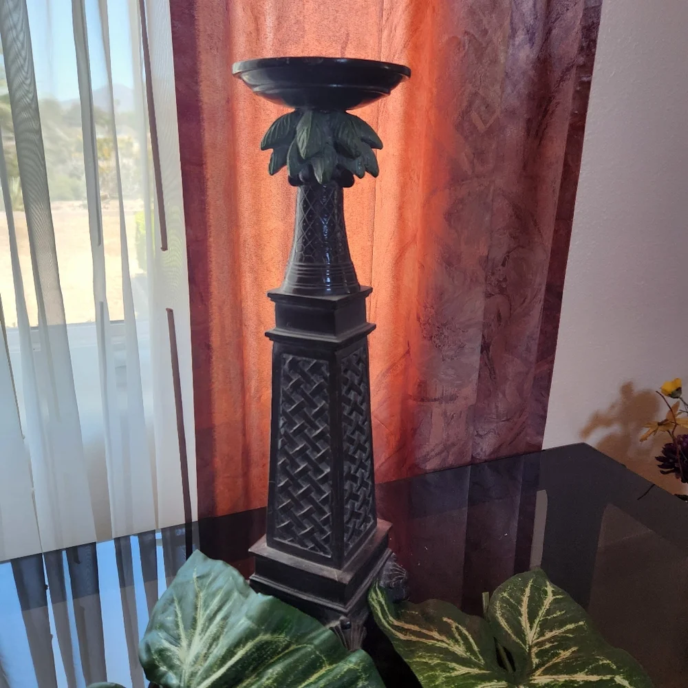 Tiki Palm Tree Pillar Candle Holder, Tall 19