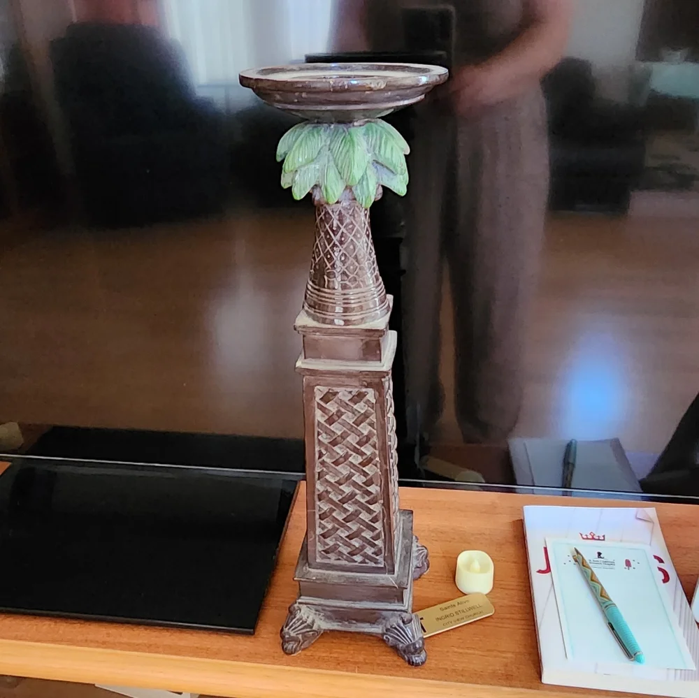 Tiki Palm Tree Pillar Candle Holder, Tall 19