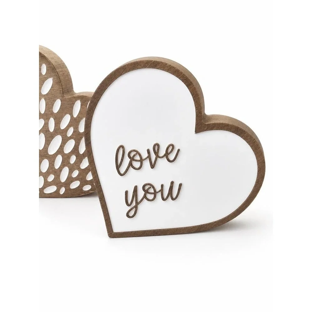Collins Fresh + Original Wood Heart Blocks Love You Set of 2 Farmhouse Decor