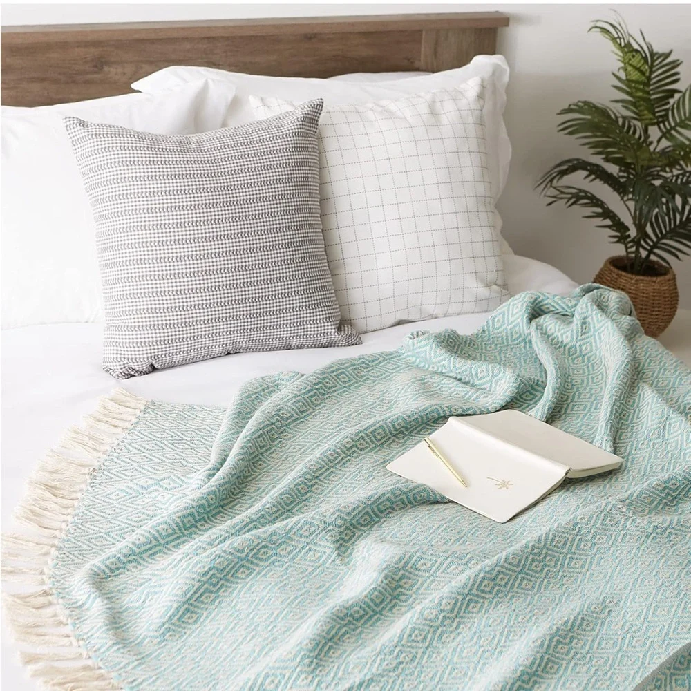 Rustic Farmhouse double diamond woven throw 50x60 inch