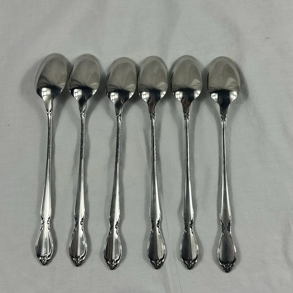 6 Oneida Community CHATELAINE stainless ICED TEA SPOONS Betty Crocker