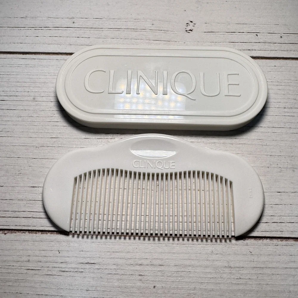 Clinique Comb Mirror Compact Set Vintage Travel Snap Together White Plastic