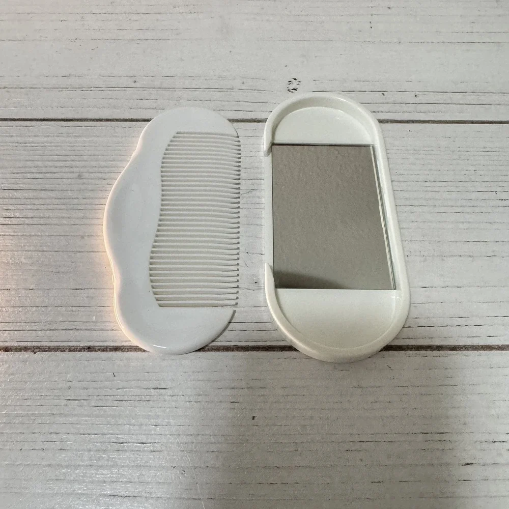 Clinique Comb Mirror Compact Set Vintage Travel Snap Together White Plastic