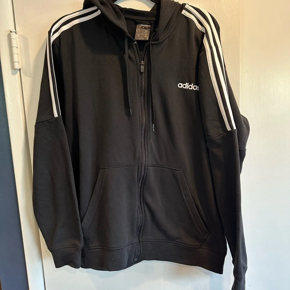 Adidas Men's Black and White Zip-Up Jacket