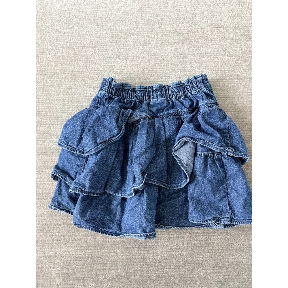 Gap Skirts Women 8 Denim Ruffle Cotton Tiered Mini
