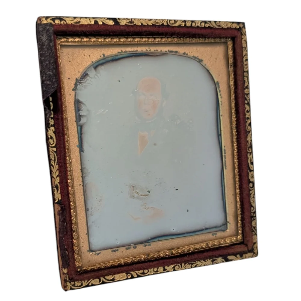 Daguerreotype of‎ a man with gilt framed glass mirror Antique Victorian 1800s