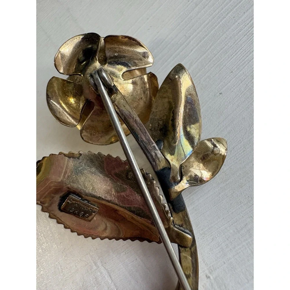 Vintage‎ 4 Winard 12k Yellow GF Rose Brooch Pin Faux Pearl Signed
