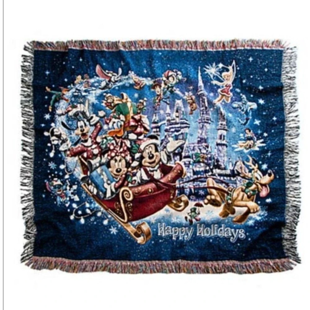DISNEY PARKS Tapestry Throw Blanket 50 X 60 Happy Holidays‎ Mickey Christmas