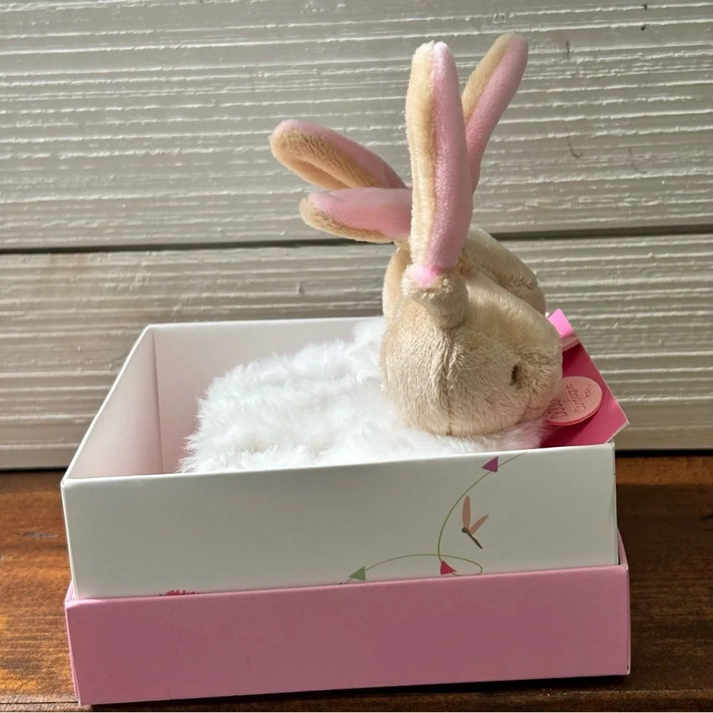 Doudou et Compagnie Rattle Booties Bunny Pink Slippers NEW IN BOX