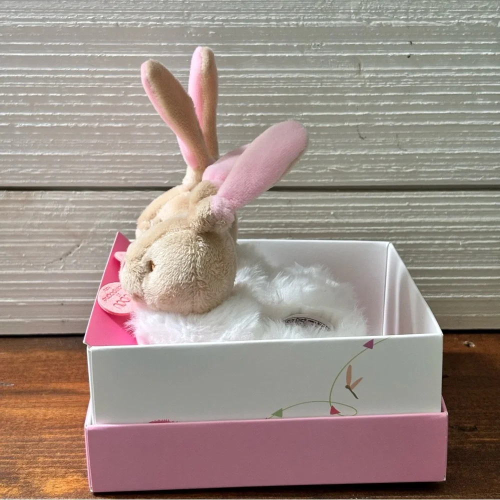 Doudou et Compagnie Rattle Booties Bunny Pink Slippers NEW IN BOX