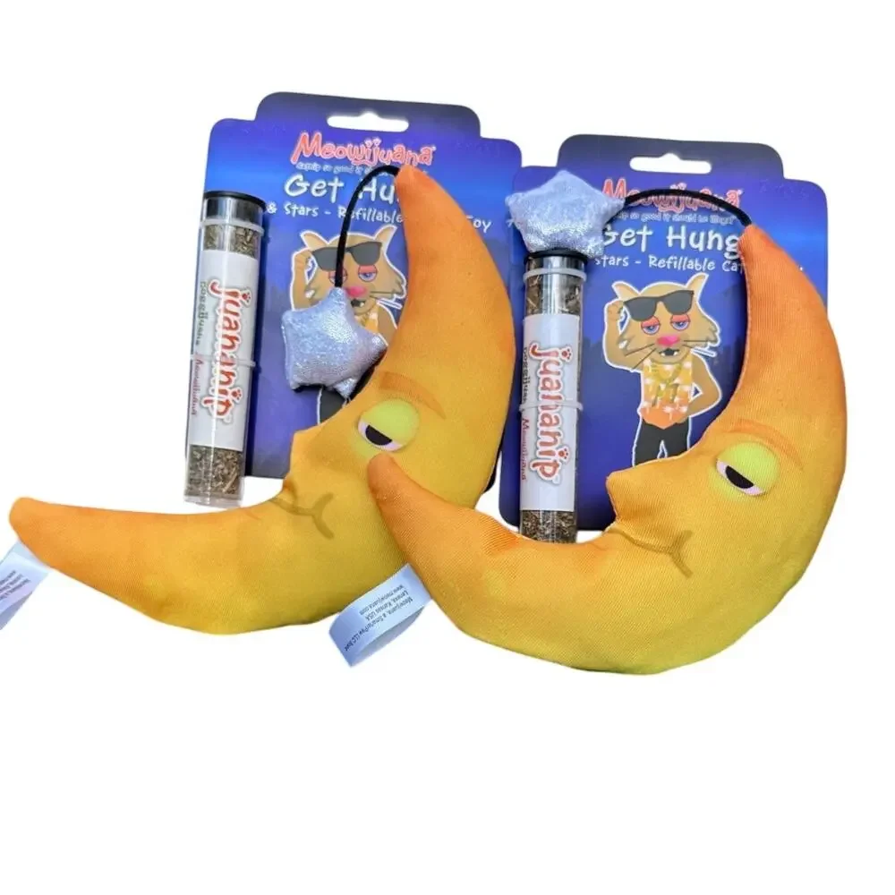 (2)‎ Meowijuana “Get Hung” Moon & Stars Catnip Toys + Refillable Juananip Tubes
