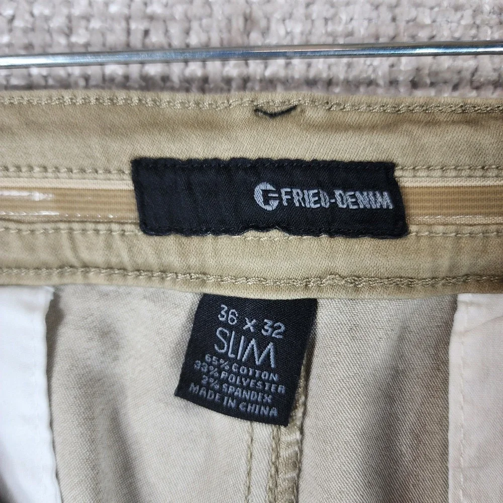 Fried Denim‎ Slim Fit Chino Pants Mens 36x32 Tan Stretch Modern Casual Trousers