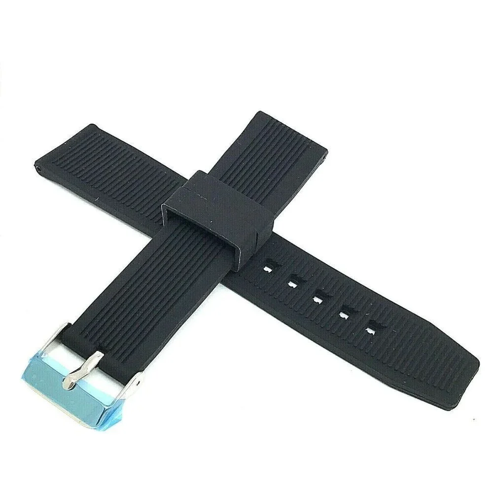 Men's Watch Band Replacement Black Rubber Strap Diver 22mm Lug Silver Bu…